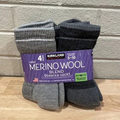 Kirkland Damas Talla 5-10 Lana Merino Cuarto Calcetines 4 Pares, Negro Y Gris Foto 1 de 4