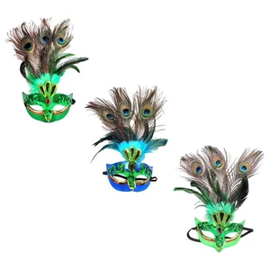 Peacock Feather Mask with Elastic Band Decorative Glitter Mask Shiny Face Shield - Picture 1 of 14