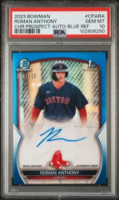 ROMAN ANTHONY PSA 10 2023 BOWMAN CROMO 1ER REFRACTOR AZUL AUTOMÁTICO 16/150 RC Foto 1 de 2