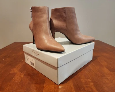 Jessica Simpson Lafay Taupe Leather Pointy Toe Zip Heels Size 9M NEW - Image 1 of 4