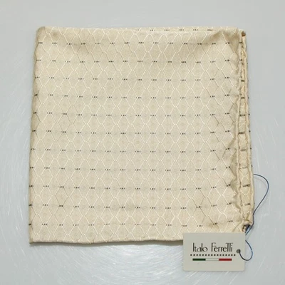 Cuadrado de bolsillo Italo Ferretti nuevo con etiquetas de una sola cara beige/gris con lana/seda dorada de 24 quilates Foto 1 de 4