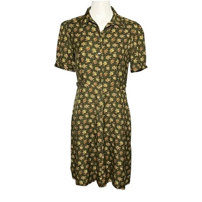 Laura Ashley Vintage Ditsy Floral Shirt Dress Olive Green Size 8 US Cottagecore - Image 1 of 4