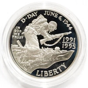 1991-1995 50th Anniversary D-Day 2 Coin Silver Proof Commemorative w/ Box & COA - Picture 1 of 9