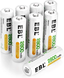 EBL AA Rechargeable Batteries 2800mAh, 8 Counts High Performance 1200 Tech Ni-MH
