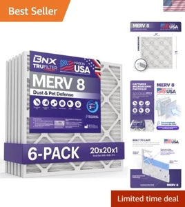 TruFilter 20x20x1 MERV 8 Air Filter 6-Pack - Superior Dust & Allergen Capture - Picture 1 of 10