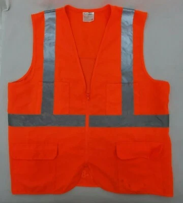 Cornerstone By Port Authority Safety Vest Large Orange Reflective Stripes Zipper - Image 1 of 4