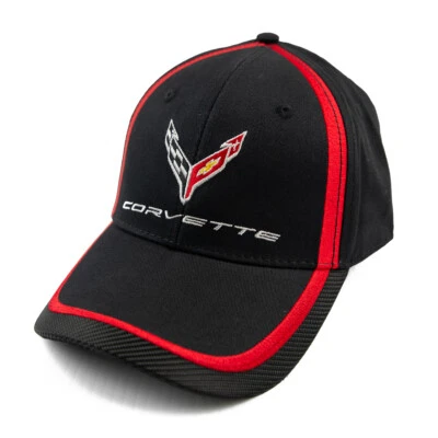 Gorra negra de fibra de carbono Chevrolet Corvette C8 - Raya roja - Se envía en caja Foto 1 de 4