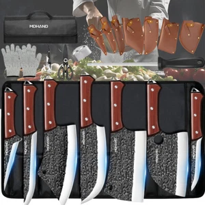 14-Piece Forged Butcher Knife Set - Chef Knives Cleaver for Meat Cutting & BBQ - Imagen 1 de 9