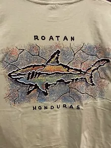 T-shirt vintage Routan Honduras squalo taglia adulto grande verde come nuova - Foto 1 di 5