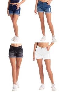 Womens Denim Shorts Classic Summer Beach Jeans Hot Pants Ripped Hot Half Pants - Picture 1 of 27