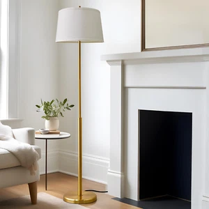 61" Floor Lamp for Living Room, Gold Modern Standing Lamp with White Linen Shade - Picture 1 of 9
