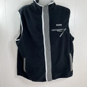 Columbia Sportswear Vest Mens XL Black Gray Button Up Collared Fleece Outdoor - Picture 1 of 14