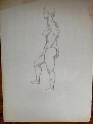 Drawing 1950's Study Portrait Female Nude Standing Figure Drawing Paper 18 x 24 - Image 1 of 4