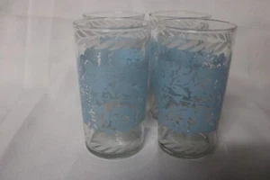Set of 4 Vintage Libbey's Blue and White Floral 10oz Glasses (87) - Picture 1 of 4