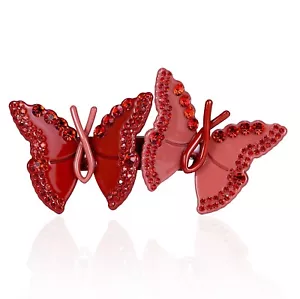 Butterfly Red Austrian Rhinestone Crystal Hair Clip Barrette Ponytail C7184R - Picture 1 of 3