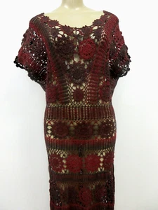 MAXI ABITO FREE PEOPLE MULTICOLORE ALL'UNCINETTO MANICA CORTA TAGLIA M - Foto 1 di 19