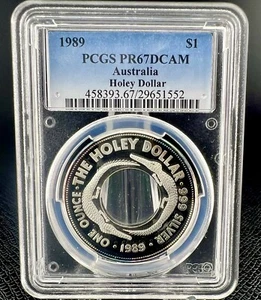 1989 PCGS PR 67 DCAM Australian holey dollar 1 Ounce Silver - Picture 1 of 3