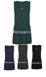 GIRLS SCHOOL UNIFORM ZIP PINAFORE PLEATED DRESS BLACK GREY NAVY GREEN AGES 2-18 - Picture 1 of 5