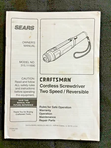Sears Craftsman Owner's Manual for Model 315.111690 Cordless Screwdriver - Picture 1 of 2