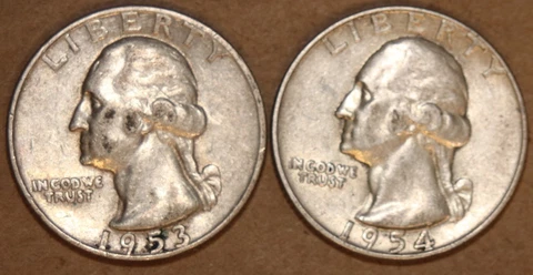(2) Washington Quarters - 1953D(XF) 1954P(XF) - #3420SC - FREE SHIPPING Cover