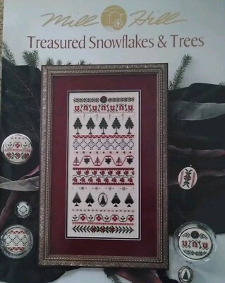 MILL HILL TREASURED SNOWFLAKES & TREES SAMPLER CROSS STITCH BKLT - Image 1 of 4