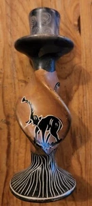 Safari African Elephant Baobab Madagascar 6" Candle Holder Black White Brown - Picture 1 of 4
