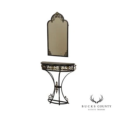 Consola y espejo Art Deco Oscar Bach estilo mármol superior hierro forjado Foto 1 de 4