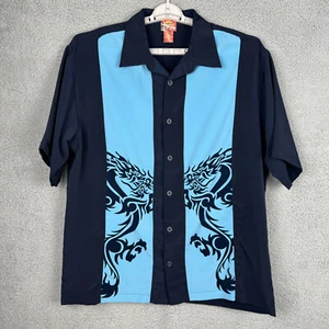 Vintage JNCO Jeans Dual Dragons Hawaiian Shirt Mens 2XL Blue Y2K Baggy Skate - Picture 1 of 8