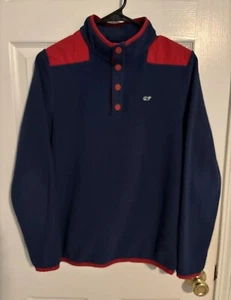 Vineyard Vines 1/4 Snap Fleece Pullover Boys Size L (16) Blue/ Red - Picture 1 of 3
