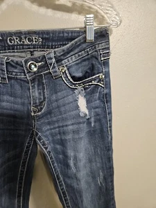 Grace in LA niedrige Damenjeans bestickte Taschen Distressed Bootcut Bein 26 - Bild 1 von 7