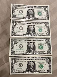 2008 1$ Federal reserve Note EXTREMELY Low Serial #. Rare!! 4 Consecutive! UNC - Picture 1 of 3