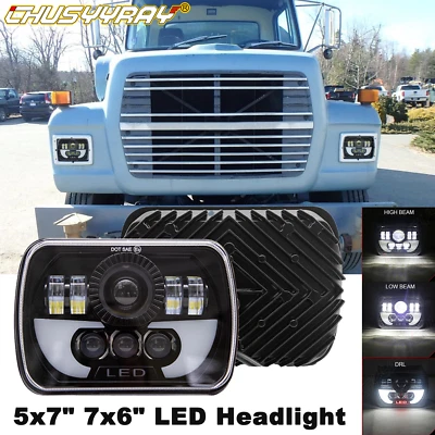 For Ford L9000 L800 LN700 Trucks 2PCS 7x6" 5x7 LED Headlight High/Low Beam DRL - Image 1 of 4