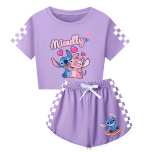 Girls Lilo&Stitch Cartoon Athletic Outfit Jogging T-Shirt Set Tracksuit 2 piece - Picture 1 of 25