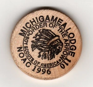 OA Michigamea Lodge 110 Wooden Nickle, NOAC 1996 - Picture 1 of 2
