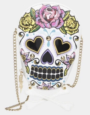 Betsey Johnson Kitsch Rose N Bones Skull Crossbody Bag NEW - Image 1 of 4