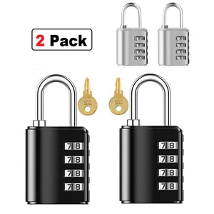 2 Pack 4 Digit Combination Padlock with Key for School Gym Locker Waterproof - Picture 1 of 12