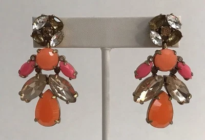 Stella And Dot Pop Geo Chandelier Earrings Gold Pink Orange - Photo 1/4