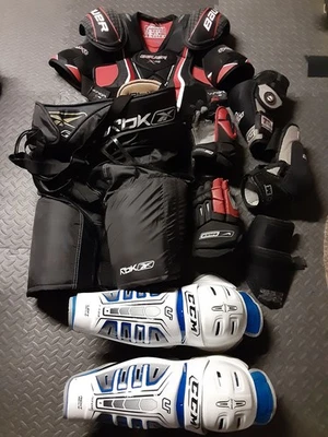 Hockey Equipment Lot (Used) Shoulder Pads, Pants, Gloves and More  - Image 1 of 4