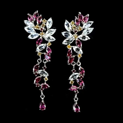 Pendientes de plata de ley 925 marquesa aguamarina zafiro piedras preciosas joyería Foto 1 de 4