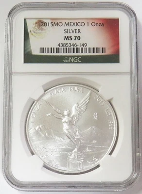 2015 MO SILVER MEXICO 1 ONZA LIBERTAD COIN NGC MINT STATE 70 - Image 1 of 2