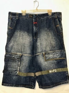 Pantalones Cortos De Colección Marithe Francois Girbaud Para Hombres 40 Azul Suelto Cinta Transbordador Hip Hop Y2K - Imagen 1 de 11