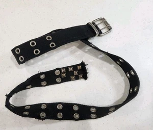 Vintage Distressed Y2K Hot Topic Punk Goth Knit Belt Double Studded Black USED - Picture 1 of 10