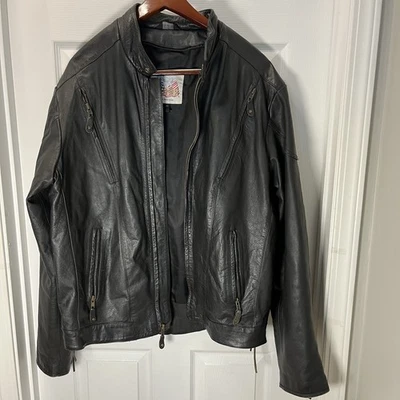 Vintage Excelled Size 42 Black Leather Vented Zip Up Lined Motorcycle Jacket - Image 1 of 4
