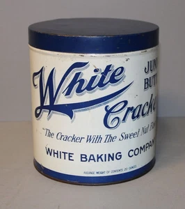 Antique White Junior Butter Crackers Advertising Storage Tin - Picture 1 of 6