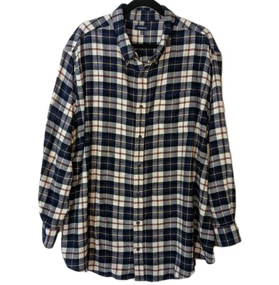 Croft & Borrow Navy White Black, Flannel Long Sleeve Button Up Casual Shirt 3XB - Image 1 of 4