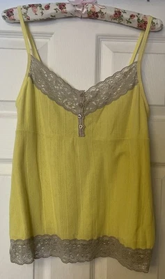 Camiseta sin mangas Anthropologie Eloise Cami Talla GRANDE Borde de encaje Pointelle Amarillo Taupe Foto 1 de 4
