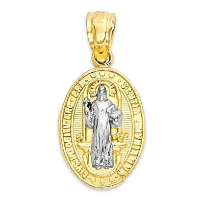Solid Gold Saint Benedict in 10k or 14k, San Benito Necklace Religious Jewelry - Image 1 of 4