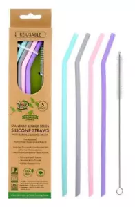 Premium Silicone Reusable Foldable Extra Long Drinking Straws 4 Colour 1 Brush - Picture 1 of 1