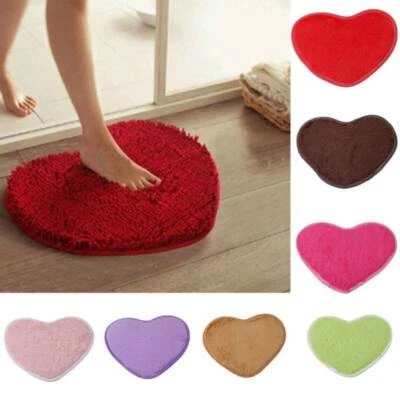 Heart Shaped Fluffy Rug Shaggy Anti-Skid Floor Mat Home Bedroom Hairy Carpet SG - Image 1 of 4