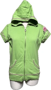 Twisted Heart Lime Green Short Sleeve Heavy Stitched Appliqued Hoodie Medium - Picture 1 of 4